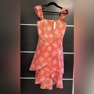 NWT Alice+Olivia Red Metallic Ruffled Midi dress. Size 10